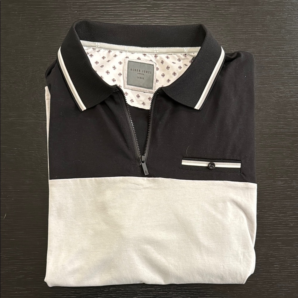 Asher Jones London Two-Tone Zipper Polo Shirt